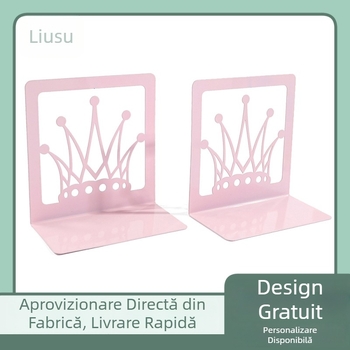 Suport pentru cărți cu coroană roz, suport metalic creativ pentru fete, decor pentru biroul elevului