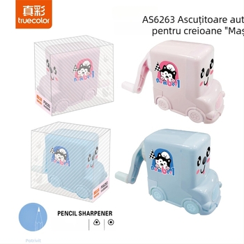 True Color Ascuțitor de creioane pentru elevi, design desen animat, model 6263, manual, din plastic