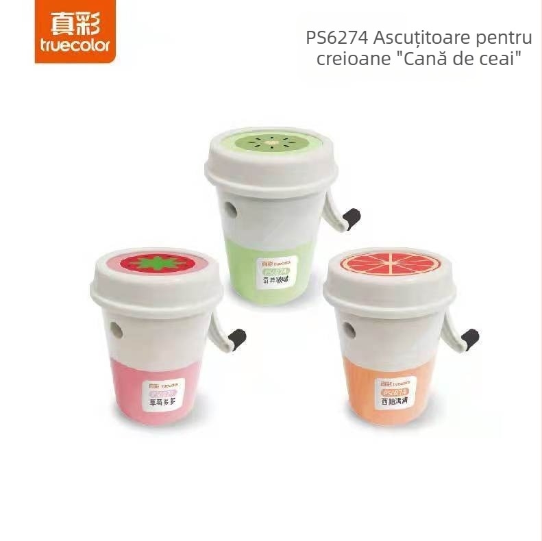 True Color Ascuțitor de creioane pentru elevi, design desen animat, model 6263, manual, din plastic