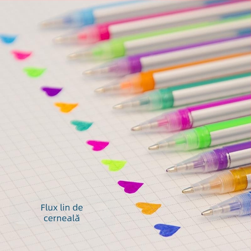 Set de markere neon strălucitoare cu sclipici, pixuri gel colorate în stil koreean pentru jurnal și evidențierea notițelor