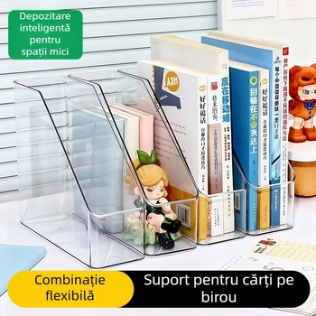 Organizator transparent pentru documente de birou, raft vertical pentru cărți, suport înclinat pentru cărți
