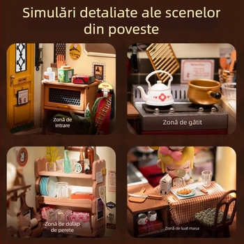 Suport DIY pentru cărți din lemn – 3D, design cabană rurală cafenea