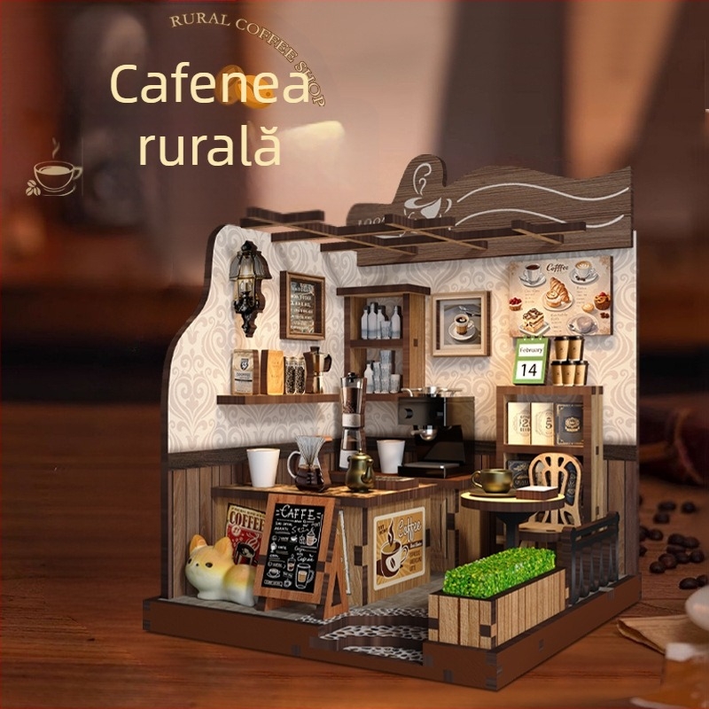 Suport DIY pentru cărți din lemn – 3D, design cabană rurală cafenea