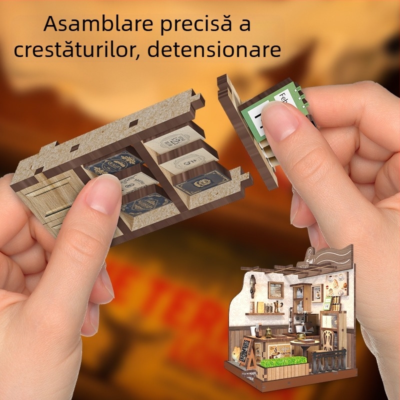 Suport DIY pentru cărți din lemn – 3D, design cabană rurală cafenea