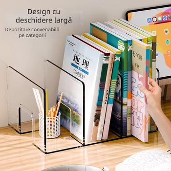 Suport transparent pentru cărți din acrilic, pentru birou, organizare fișiere pentru studenți