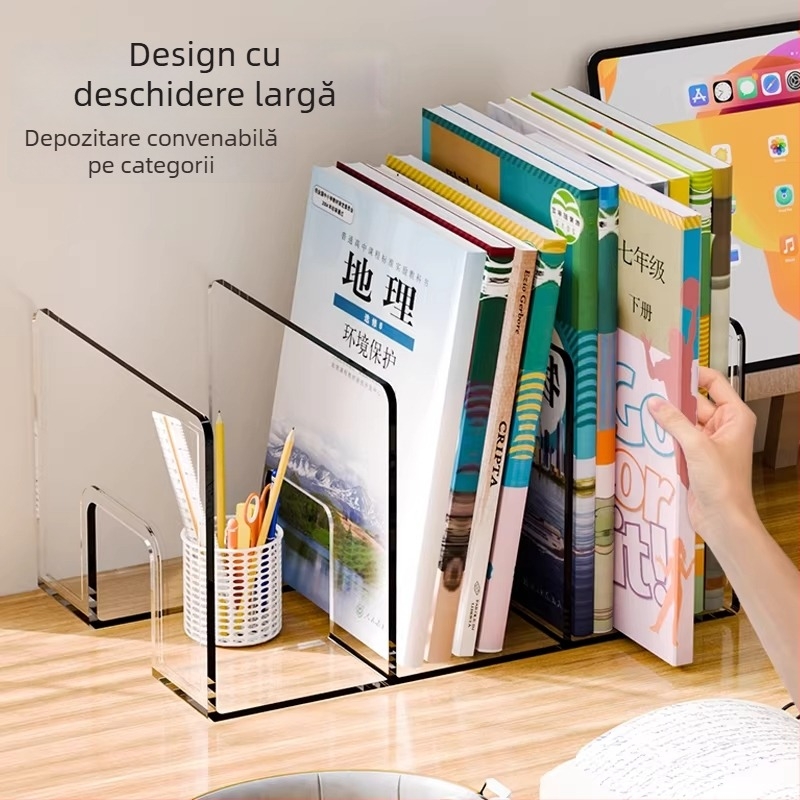 Suport transparent pentru cărți din acrilic, pentru birou, organizare fișiere pentru studenți