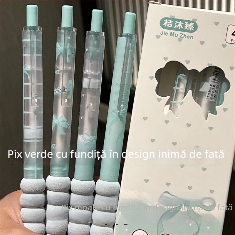 Pix cu mecanism de apăsare, funda inimă feminină, stil Instagram, gel cu uscare rapidă, 0,5 mm, cerneală neagră