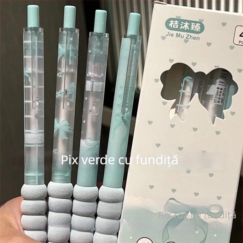 Pix cu mecanism de apăsare, funda inimă feminină, stil Instagram, gel cu uscare rapidă, 0,5 mm, cerneală neagră