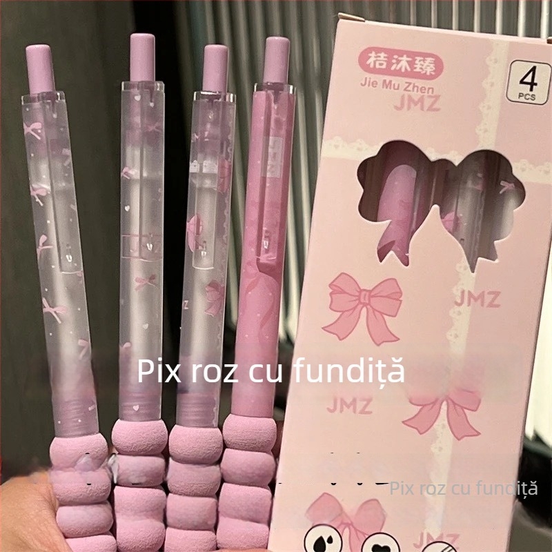 Pix cu mecanism de apăsare, funda inimă feminină, stil Instagram, gel cu uscare rapidă, 0,5 mm, cerneală neagră
