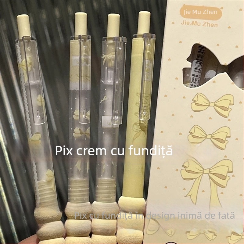 Pix cu mecanism de apăsare, funda inimă feminină, stil Instagram, gel cu uscare rapidă, 0,5 mm, cerneală neagră