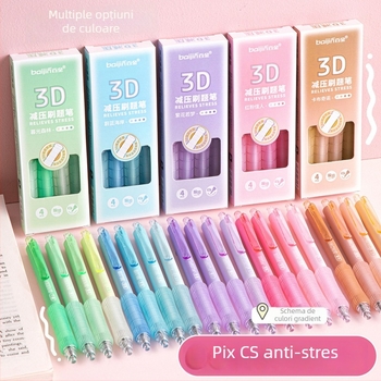 Pix CS cu vârf 0.5 mm, priză moale, retractabil, culoare gradient, cerneală neagră neutră, pentru studenți și examene