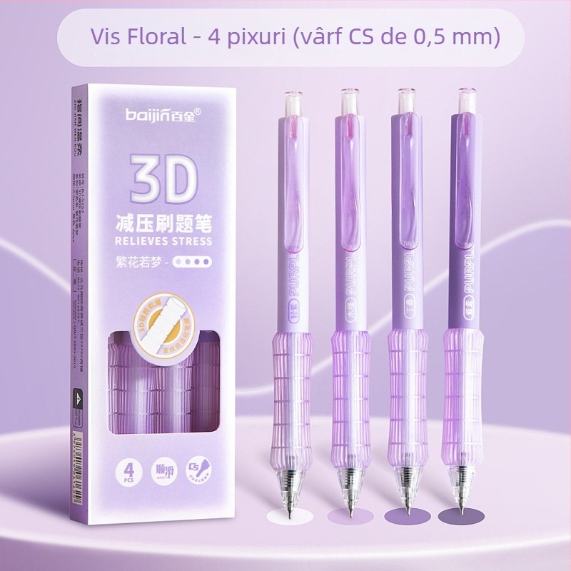 Pix CS cu vârf 0.5 mm, priză moale, retractabil, culoare gradient, cerneală neagră neutră, pentru studenți și examene