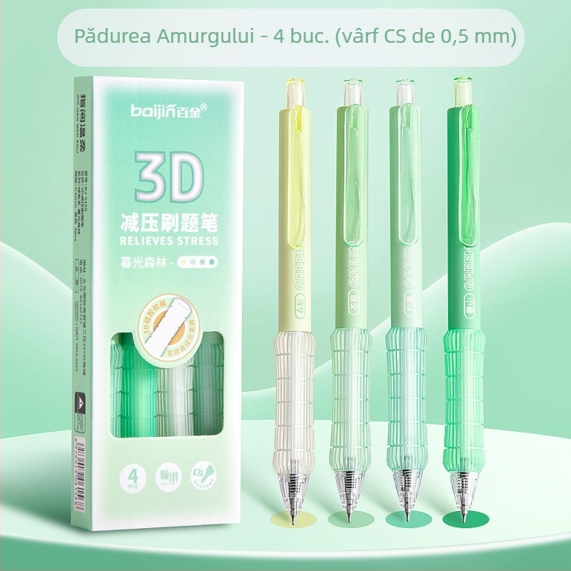 Pix CS cu vârf 0.5 mm, priză moale, retractabil, culoare gradient, cerneală neagră neutră, pentru studenți și examene
