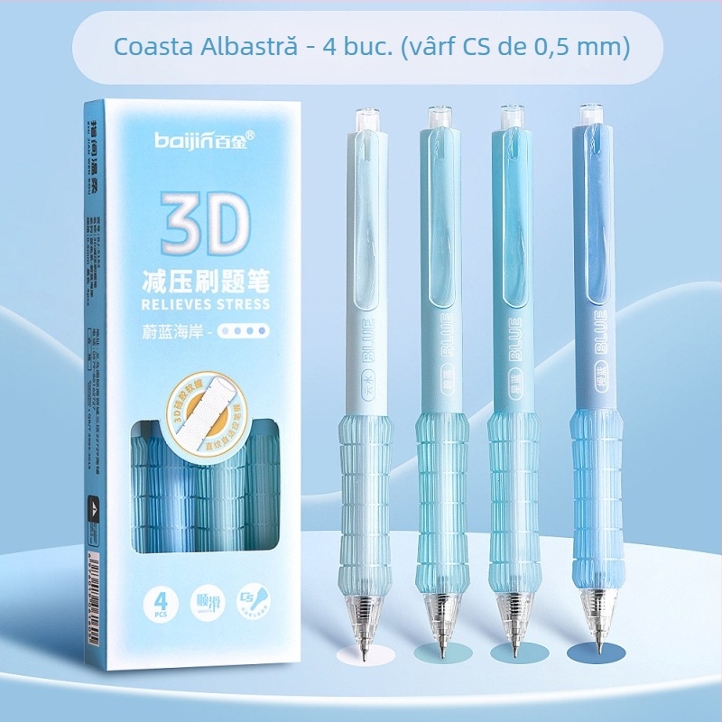 Pix CS cu vârf 0.5 mm, priză moale, retractabil, culoare gradient, cerneală neagră neutră, pentru studenți și examene