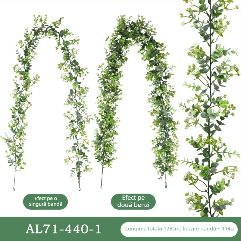 Viță artificială cu frunze de eucalipt, verde, plant decorativ pentru nunți și sărbători