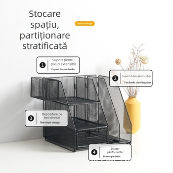 Raft metalic pentru fișiere, 3 etaje, organizator de birou pentru documente