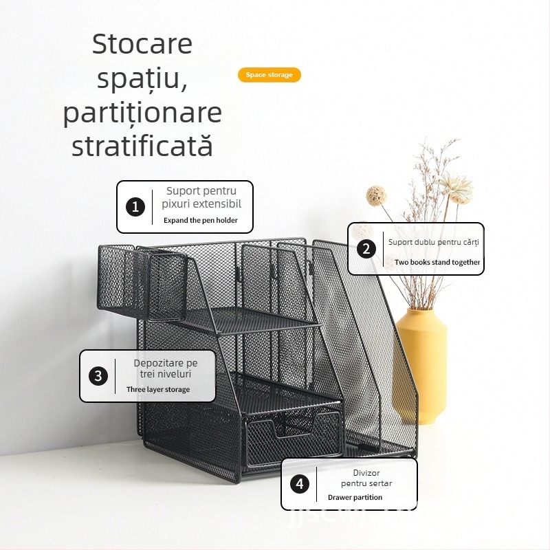 Raft metalic pentru fișiere, 3 etaje, organizator de birou pentru documente