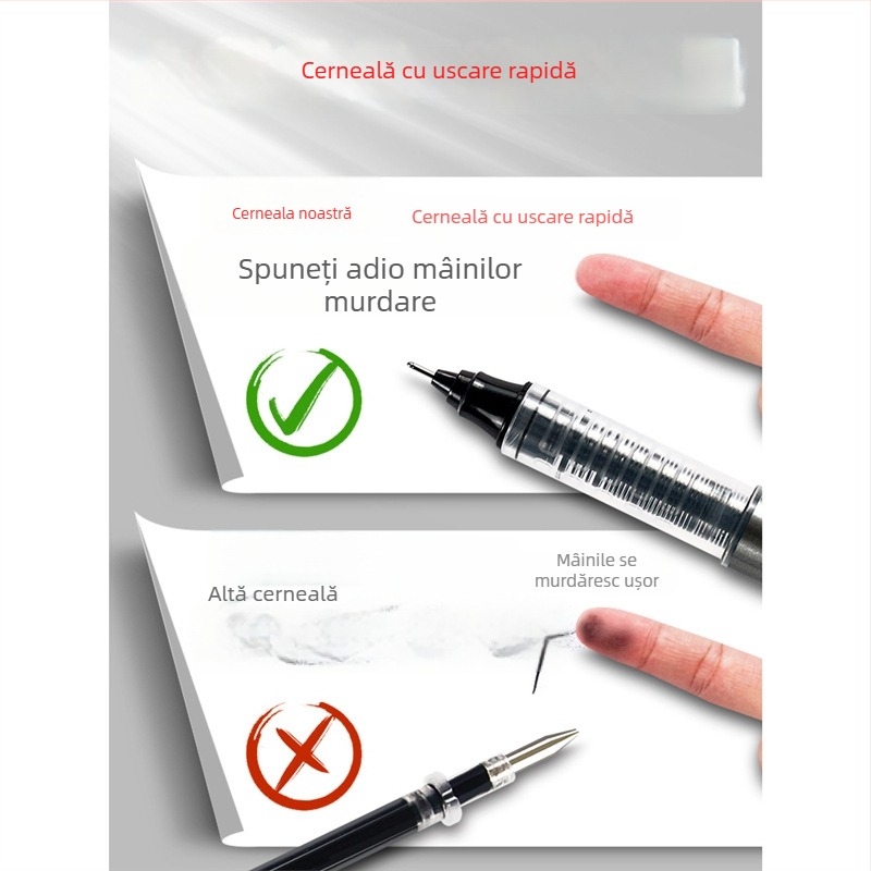 Gel cu cerneală lichidă, rollerball cu capac, uscare rapidă, negru, pentru elevi de gimnaziu