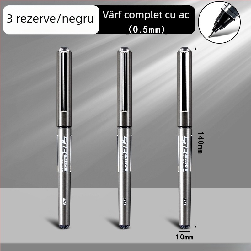 Gel cu cerneală lichidă, rollerball cu capac, uscare rapidă, negru, pentru elevi de gimnaziu
