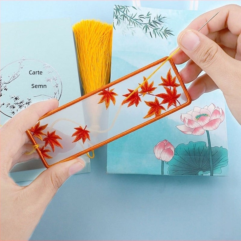 Set materiale broderie pentru semn de carte – DIY, stil chinezesc antic clasic, broderie manuală