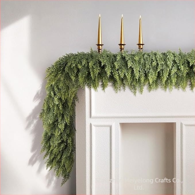 Plante artificiale Norfolk Island pine, liane flexibile din cauciuc, decor de Crăciun pentru șemineu, ornamente de agățat