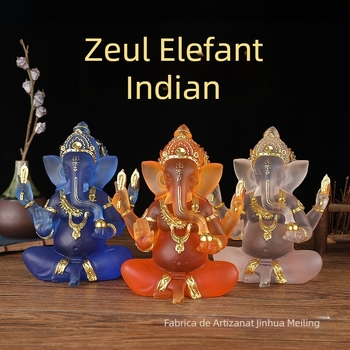 Statuie Buddha din rășină cu zeu-elefant, inspirată din Asia de Sud-Est, finisaj glazurat thailandez