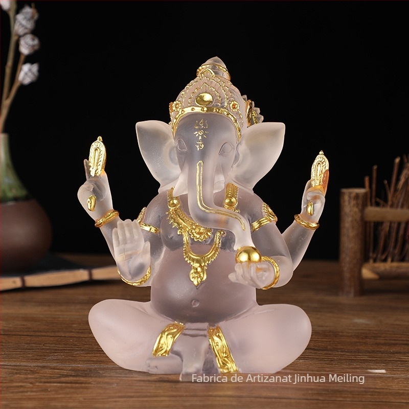 Statuie Buddha din rășină cu zeu-elefant, inspirată din Asia de Sud-Est, finisaj glazurat thailandez
