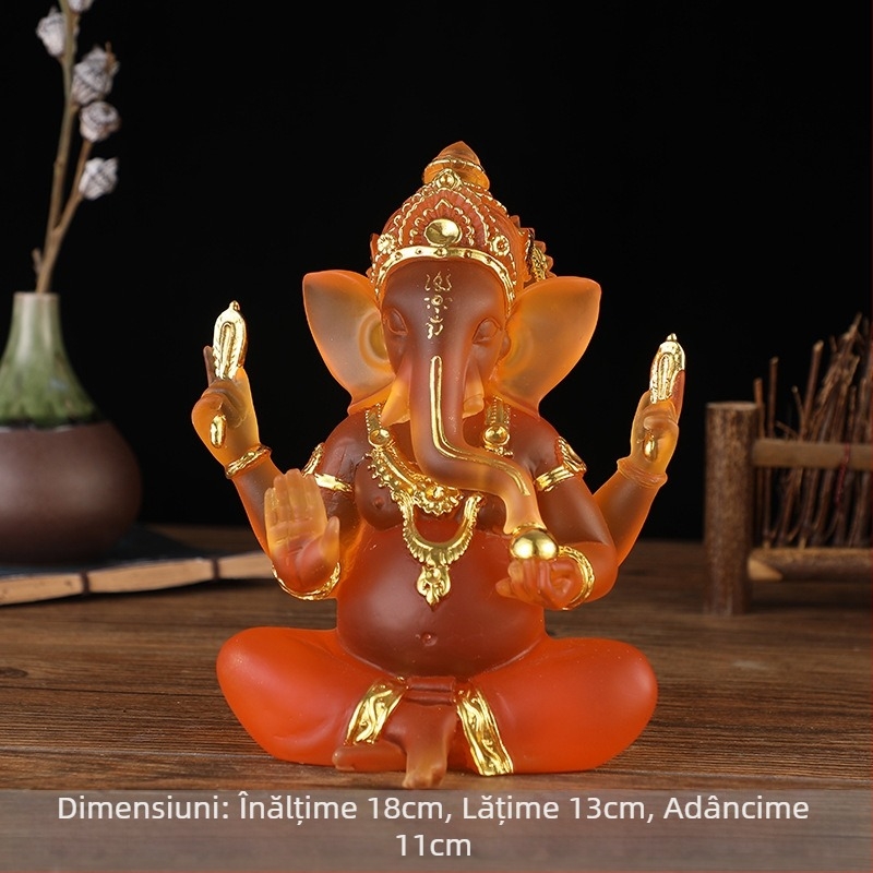 Statuie Buddha din rășină cu zeu-elefant, inspirată din Asia de Sud-Est, finisaj glazurat thailandez