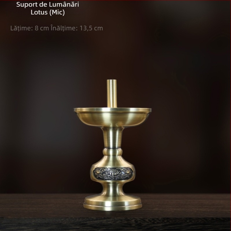 Suport de lumânare din alamă cu lotus pentru sala Buddha – decor de casă pentru rugăciune în fața lui Buddha