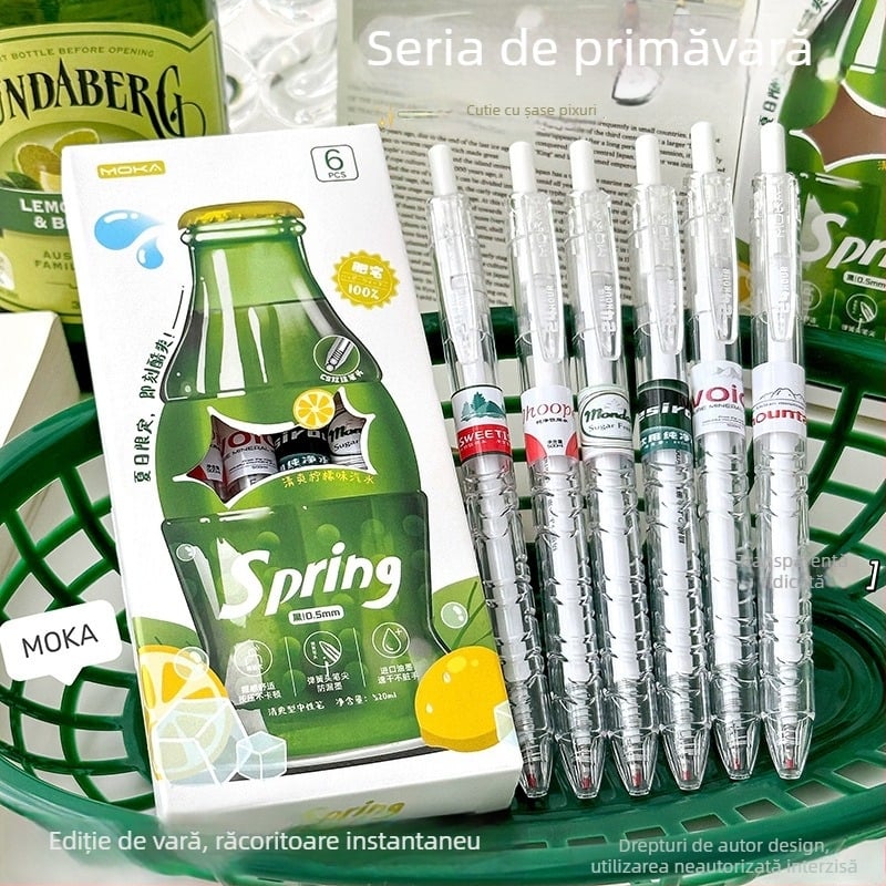 Pix gel pentru elevi 0,5 mm, cerneală neagră, mecanism de apăsare, pentru examene și exerciții, design elegant de vară