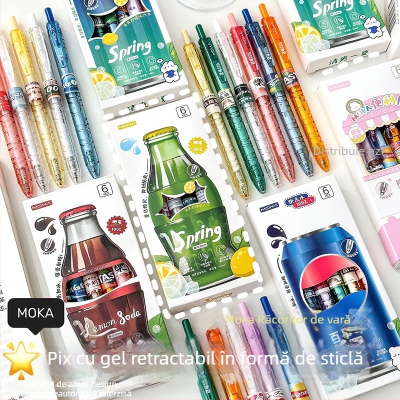 Pix gel pentru elevi 0,5 mm, cerneală neagră, mecanism de apăsare, pentru examene și exerciții, design elegant de vară