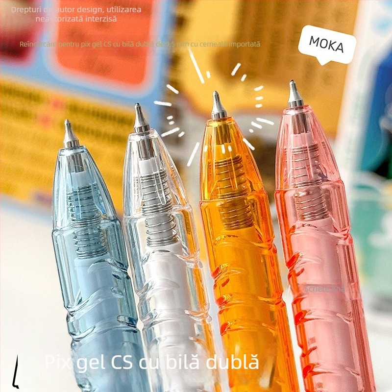 Pix gel pentru elevi 0,5 mm, cerneală neagră, mecanism de apăsare, pentru examene și exerciții, design elegant de vară