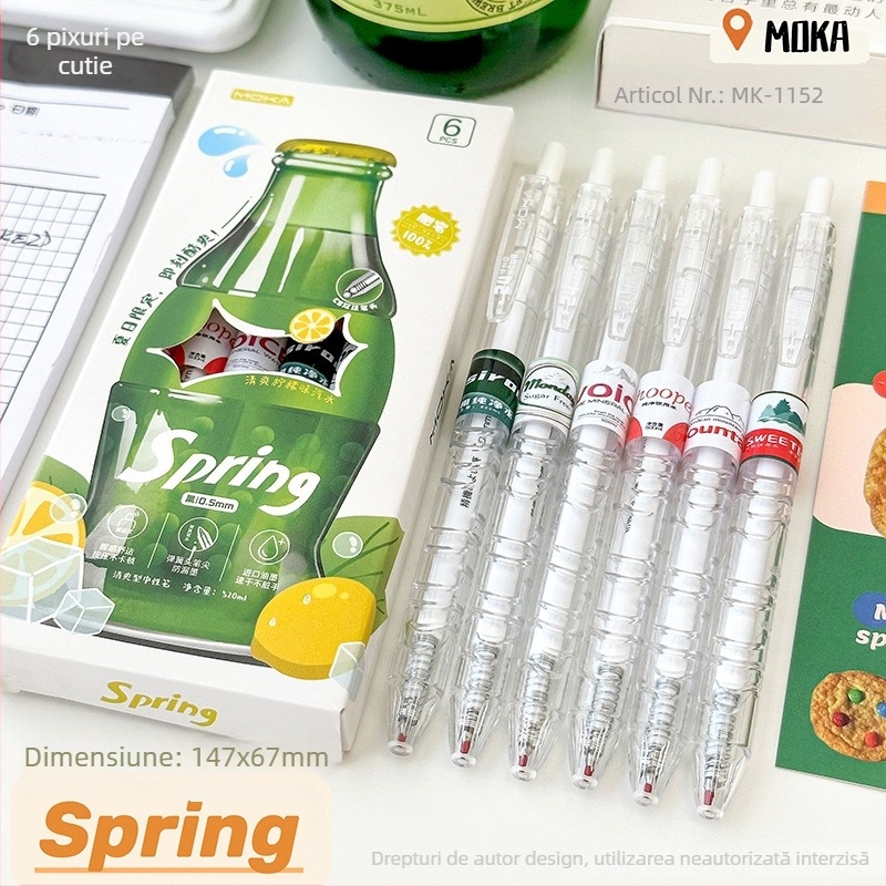 Pix gel pentru elevi 0,5 mm, cerneală neagră, mecanism de apăsare, pentru examene și exerciții, design elegant de vară