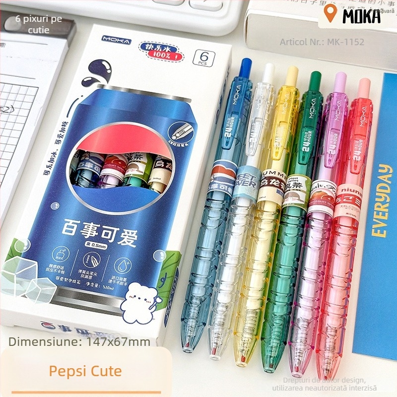 Pix gel pentru elevi 0,5 mm, cerneală neagră, mecanism de apăsare, pentru examene și exerciții, design elegant de vară