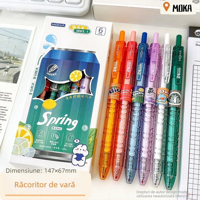 Pix gel pentru elevi 0,5 mm, cerneală neagră, mecanism de apăsare, pentru examene și exerciții, design elegant de vară