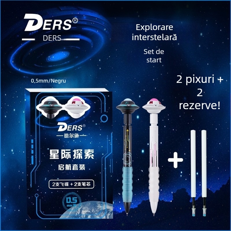 Delshi Călător Interstelar — Pix Gel Rotativ cu Planetă, 0,5 mm, pentru elevi, Negru