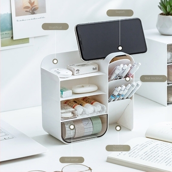 Suport de pixuri înclinat și cutie de depozitare – organizator pentru cosmetice și papetărie, pentru birou, studiu și dormitor