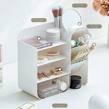Suport de pixuri înclinat și cutie de depozitare – organizator pentru cosmetice și papetărie, pentru birou, studiu și dormitor