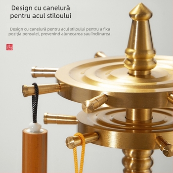 Suport din alamă pentru pensule, disc rotativ, organizator de birou în stil chinezesc pentru instrumente de caligrafie
