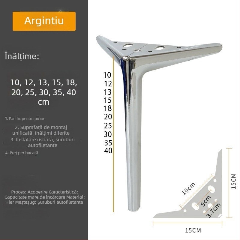 Picioare metalice cu design semicircular cu trei brațe pentru canapea, noptiere, măsuță de cafea, pat și comodă pentru televizor