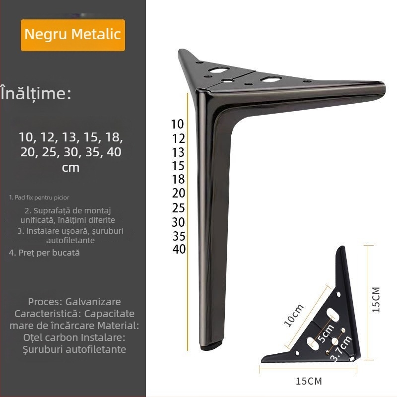 Picioare metalice cu design semicircular cu trei brațe pentru canapea, noptiere, măsuță de cafea, pat și comodă pentru televizor