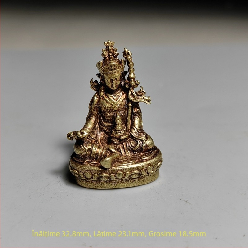 Statuetă mică Buddha din cupru pur, solidă, în stil antic, portabilă – Shakyamuni și Buddha-ul Medic, Zeul Galben al Bogăției