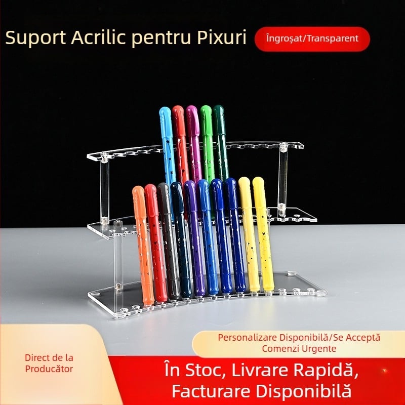 Suport acrilic pentru papetărie, organizator pentru pixuri în formă de Z, capacitate mare, din plastic