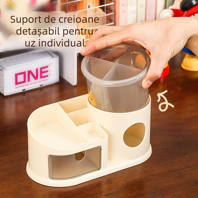 Organizator de birou rotativ, drăguț, multifuncțional pentru pensule de makeup, pixuri și obiecte mici