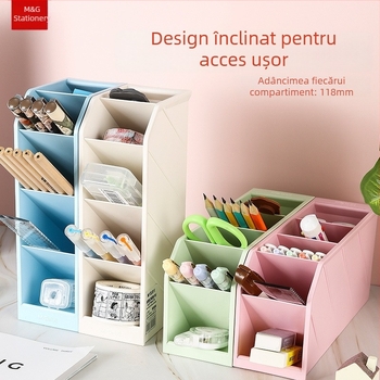 Chenguang Suport multifuncțional pentru pixuri și cutie de depozitare, capacitate mare, design înclinat, organizator pentru birou