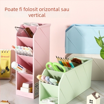 Chenguang Suport multifuncțional pentru pixuri și cutie de depozitare, capacitate mare, design înclinat, organizator pentru birou