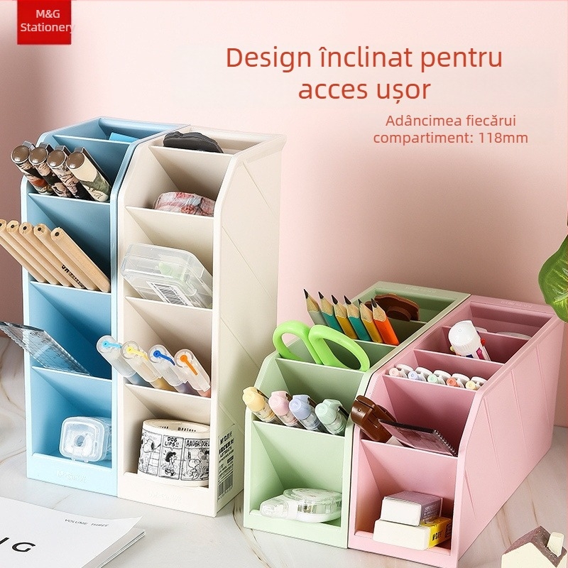 Chenguang Suport multifuncțional pentru pixuri și cutie de depozitare, capacitate mare, design înclinat, organizator pentru birou