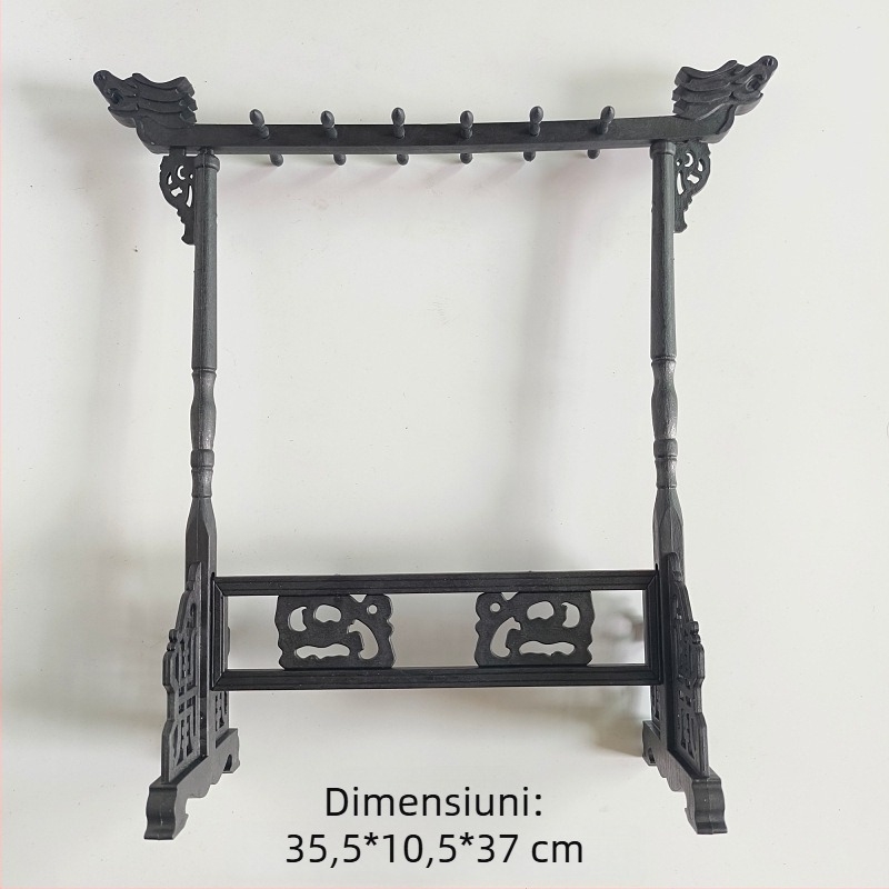 Suport de pixuri din lemn imitativ cu cap de robinet vintage, construcție din rășină/plastic, 6 pini și 12 agățători pentru pensule, accesorii pentru caligrafie