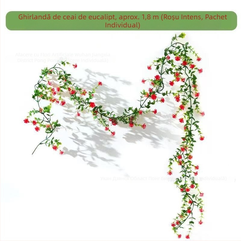 Liană artificială de eucalipt, cu elemente de mandală – plantă decorativă de interior, lungime 1,8 m
