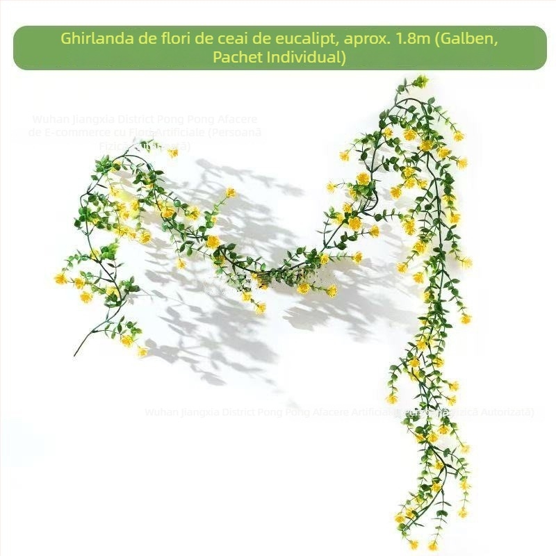 Liană artificială de eucalipt, cu elemente de mandală – plantă decorativă de interior, lungime 1,8 m